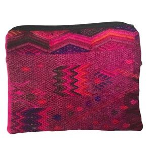 Small purse handwoven Guatemalan huipil travel sm  bag fuchsia pink